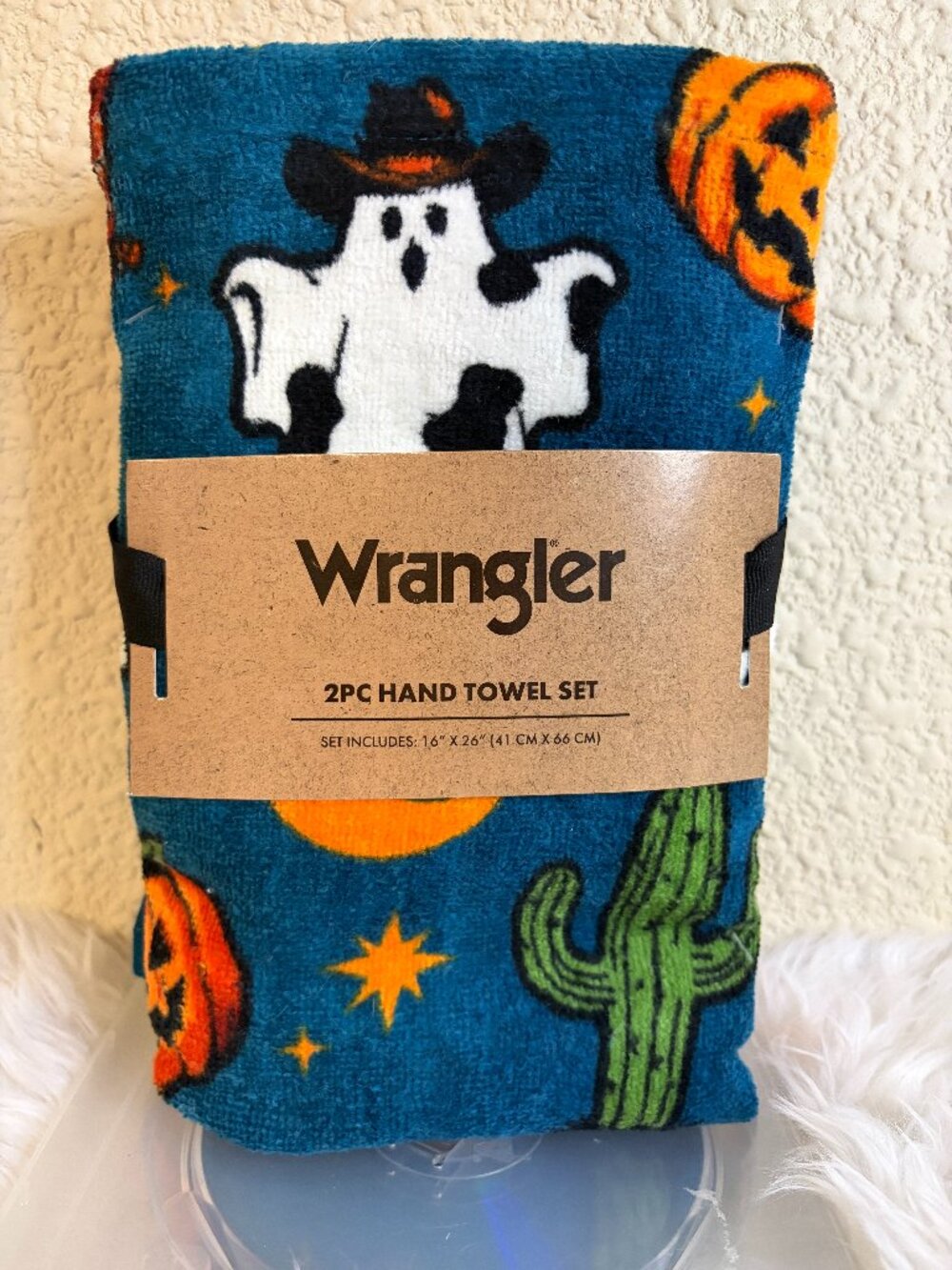 Wrangler Halloween Cowboy Ghost Pumpkin Cactus Hand Towels 2pc 16x26 NWT